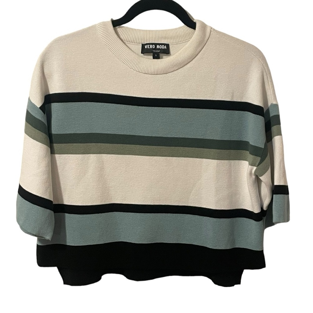 Vero Moda Zeno 3/4 Sleeve Knit Top Short Sleeve Sweater Cropped Stripes Small